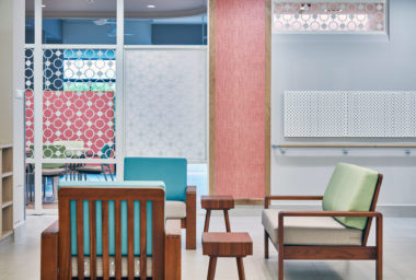 MWS Bethany Nursing Home. The home accommodates over 300/100 residents/staff residents in a ratio of 2:3/2:8 men to women. So when we start to consider design, themes and colours, who are we choosing for, who is using the space? We use a varied colour palette and we see everyone enjoys it. It's bright, cheerful but also soft and inviting. We have changed the visitors perception of the home. That's good for residents, good for staff and good for the organisation.