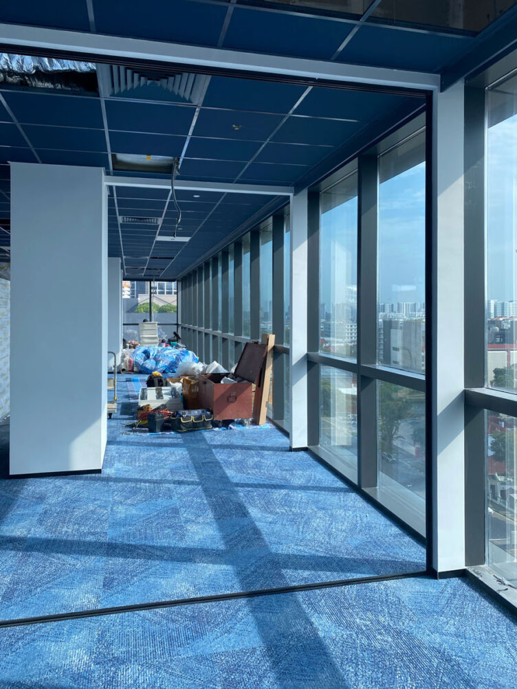 Office Interior Design Deep Blue Ceiling